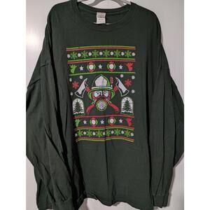 Christmas Green Firefighter Men's 5XL Long Sleeve Shirt